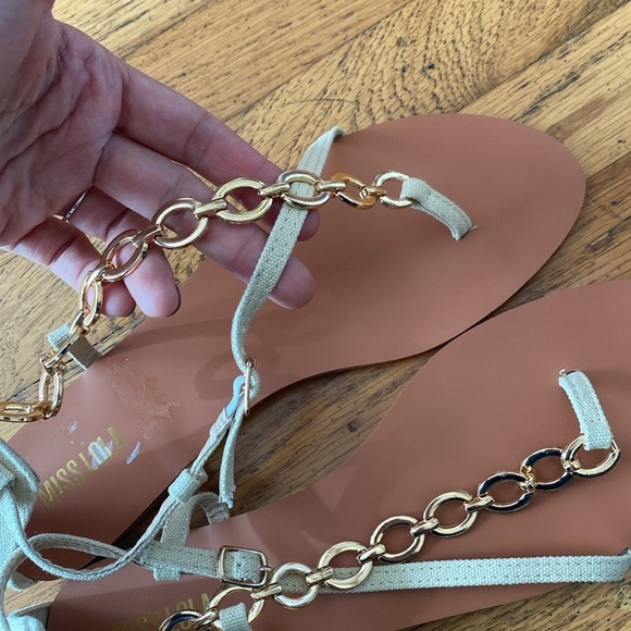 New Miss Lola "TYREE" Gold Chain Canvas Sandals Size 8.5 - Picture 5 of 10